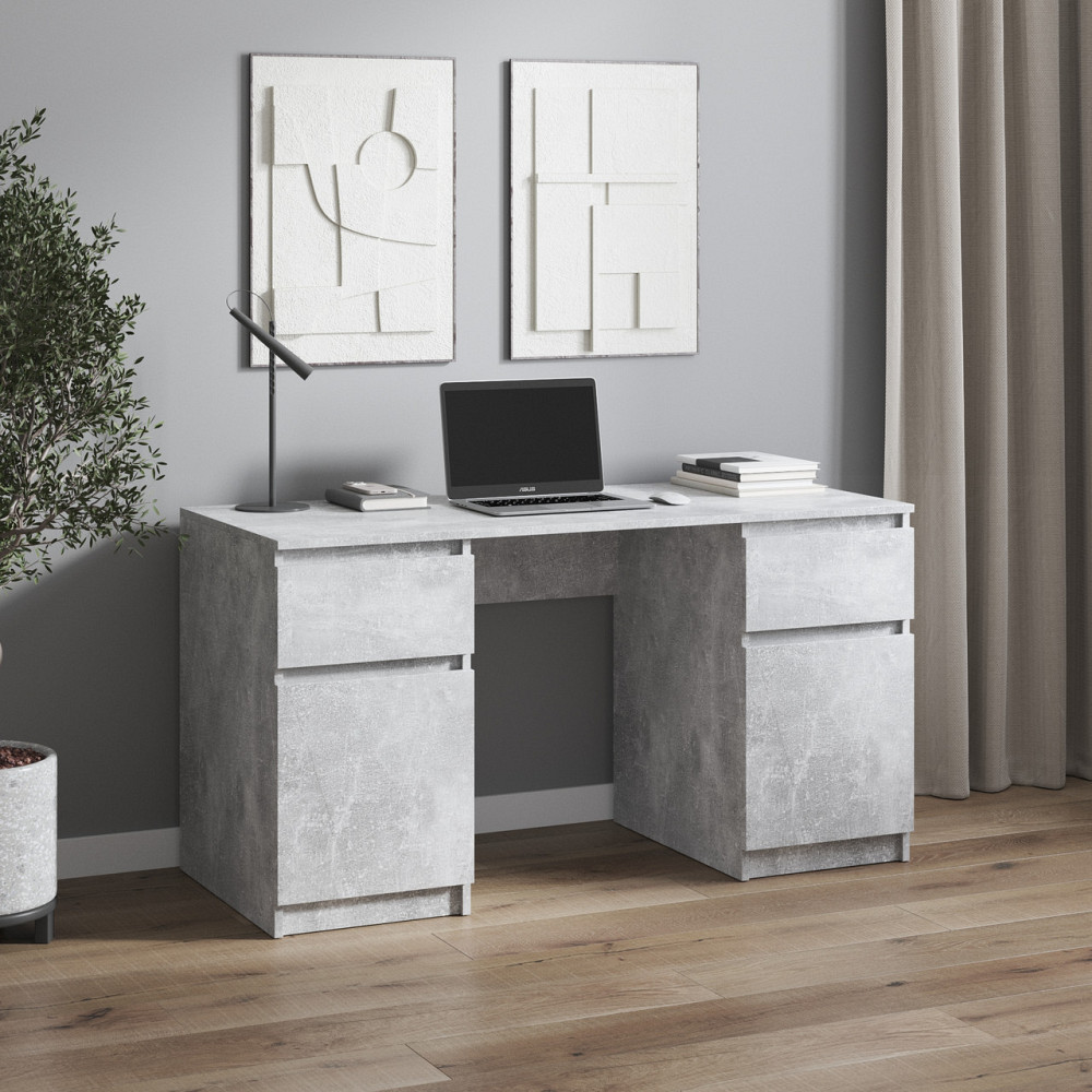 Компьютерный стол VAYS, письменный стол с двумя тумбами, c ящиками без ручек R-34 Бетон Львов - изображение 1