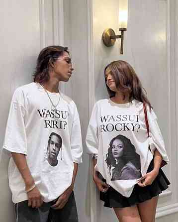 Парные oversize футболки для пары “WASSUP RIRI?” / “WASSUP ROCKY?” Графитовый, XXL, XS Черновцы