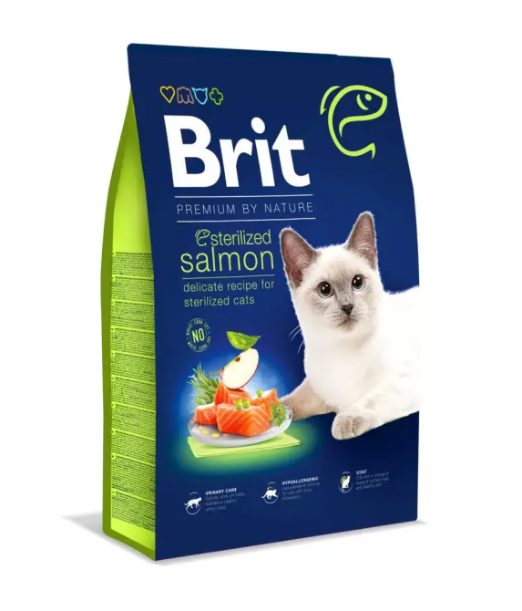 Сухий корм Бріт Brit Premium by Nature Cat  Sterilized Salmon з лососем для котів, 8 кг Вінниця - фото 1