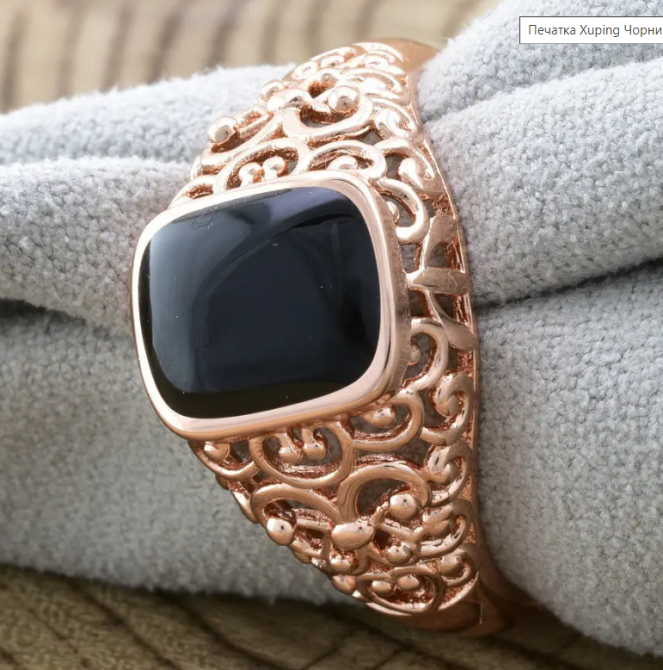 Печатка Xuping Черный Оникс 13709, черная эмаль, позолота РО, ширина 14 мм, размер 19, вес 5,2 г, мужская Киев - изображение 1