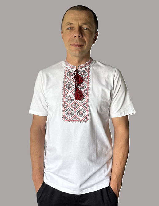 Футболка вышиванка белая с красивым красно-черным орнаментом Киев - изображение 1