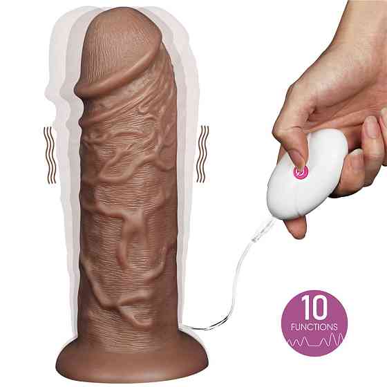 Реалістичний вібратор - King-Sized Realistic Chubby Vibrating Dildo 10.5" Brown Sex Aura Київ