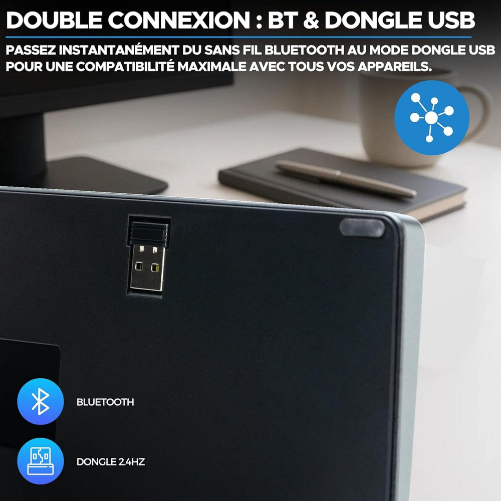 Беспроводная миниклавиатура Bluetooth 2,4 ГГц приемник тихая компактная 14 мультимедийных клавиш USB-C AZERTY Киев - изображение 2