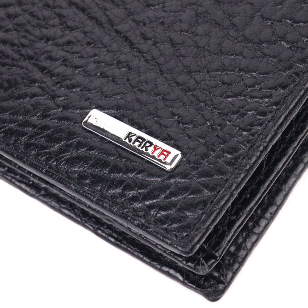 Невеликий гаманець без застібки з натуральної зернистої шкіри KARYA 21364 Чорний Київ - фото 6