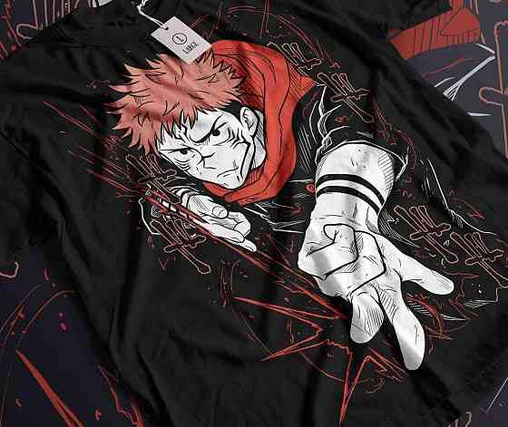 Футболка з аніме принтом Магічна битва оверсайз (S/M/L) Чорний AnimeJ1136 Дніпро