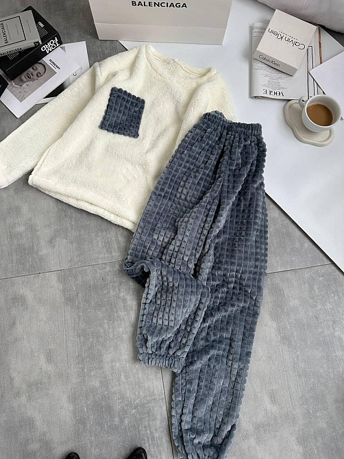 Женская теплая домашняя пижама махра+ махра фактурная Серый, 46/48 Одесса - изображение 1