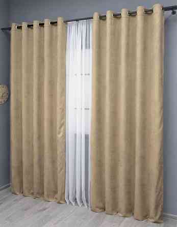 Комплект штор на люверсах VR-Textil Мікровелюр Petek YL № 1800ш Бежевий 150х270 см 2 шт (37-0266) Київ