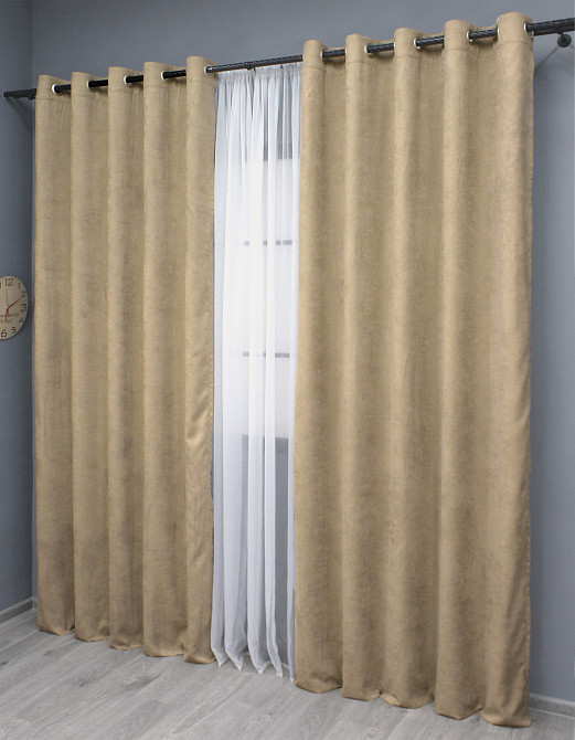 Комплект штор на люверсах VR-Textil Мікровелюр Petek YL № 1800ш Бежевий 150х270 см 2 шт (37-0266) Київ - фото 4