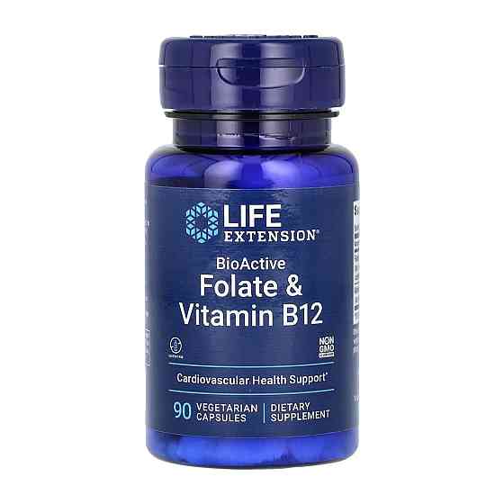 Фолиевая кислота и витамин B12 Life Extension BioActive Folate & Vitamin B12 90 vcaps Киев