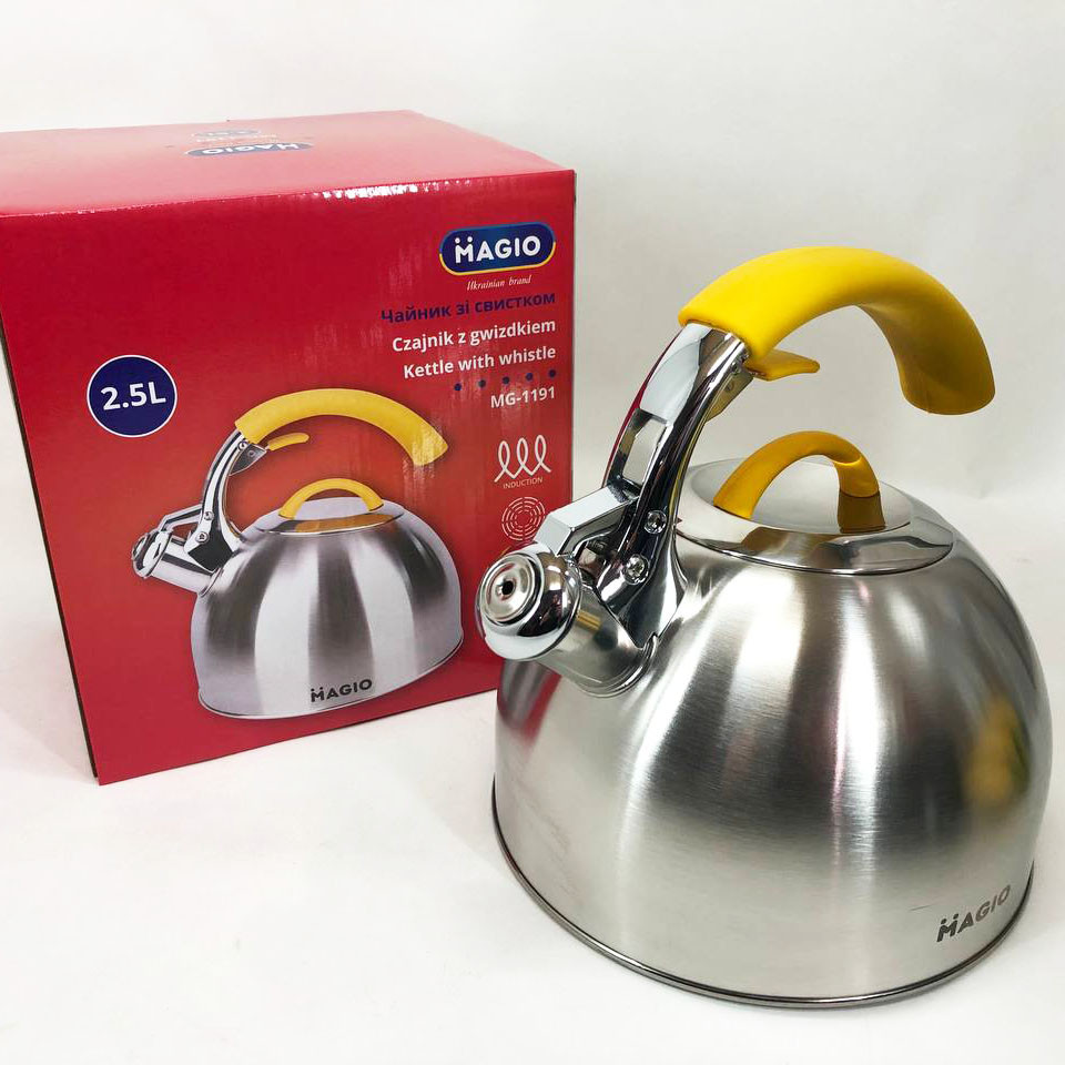 Чайник с утолщенным дном и прорезиненной ручкой Magio, Хороший чайник со свистком EU-46 Львов - изображение 11