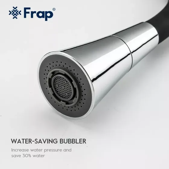 Смеситель для кухни Frap F4044 с гибким изливом, 2 режима, черный/хром Киев