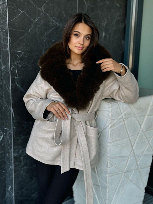 Женское пальто с меховым воротником Бежевый, 44 Харьков - изображение 7