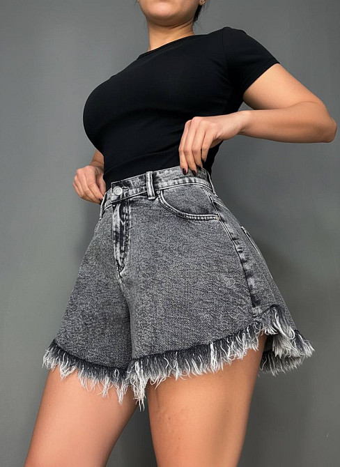 Шорты женские джинсовые Liana 4-040 короткие расклешенные с бахромой большие размеры черные, черный, З6, 36, 99 см Киев - изображение 11