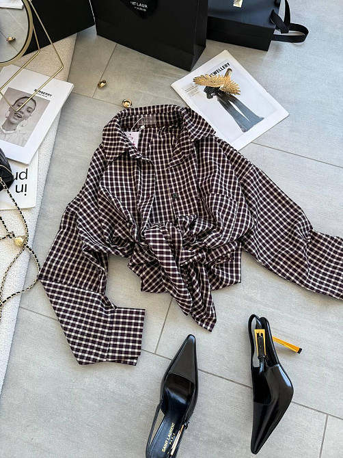 Жіноча сорочка оверсайз у дрібну карту костюмний тіар Сливовий Одеса - фото 8