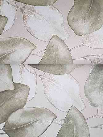 Обои виниловые на флизелиновой основе Rasch Incanto 1.06х10 листья крупные зеленые бежевые золотистые Киев