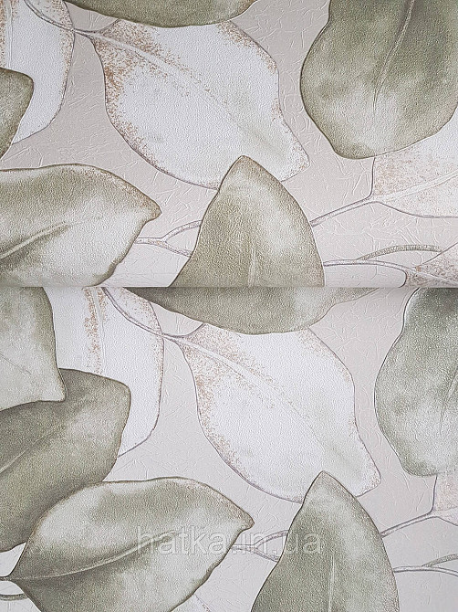 Обои виниловые на флизелиновой основе Rasch Incanto 1.06х10 листья крупные зеленые бежевые золотистые Киев - изображение 1