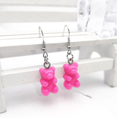 Детские сережки мишки малиновые, размер 1,6*1см, смола Киев - изображение 1