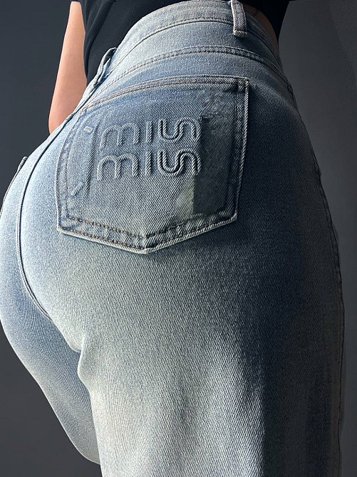 Джинси жіночі Sterling 9203-36 MOM банани напис на кишені великі розміри блакитні, блакитний, 33, 33, 89 см, 120 см Київ - фото 2