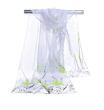 Женский шарф с салатовыми цветочками - размер шарфа приблизительно 145*48см, шифон Киев - изображение 1