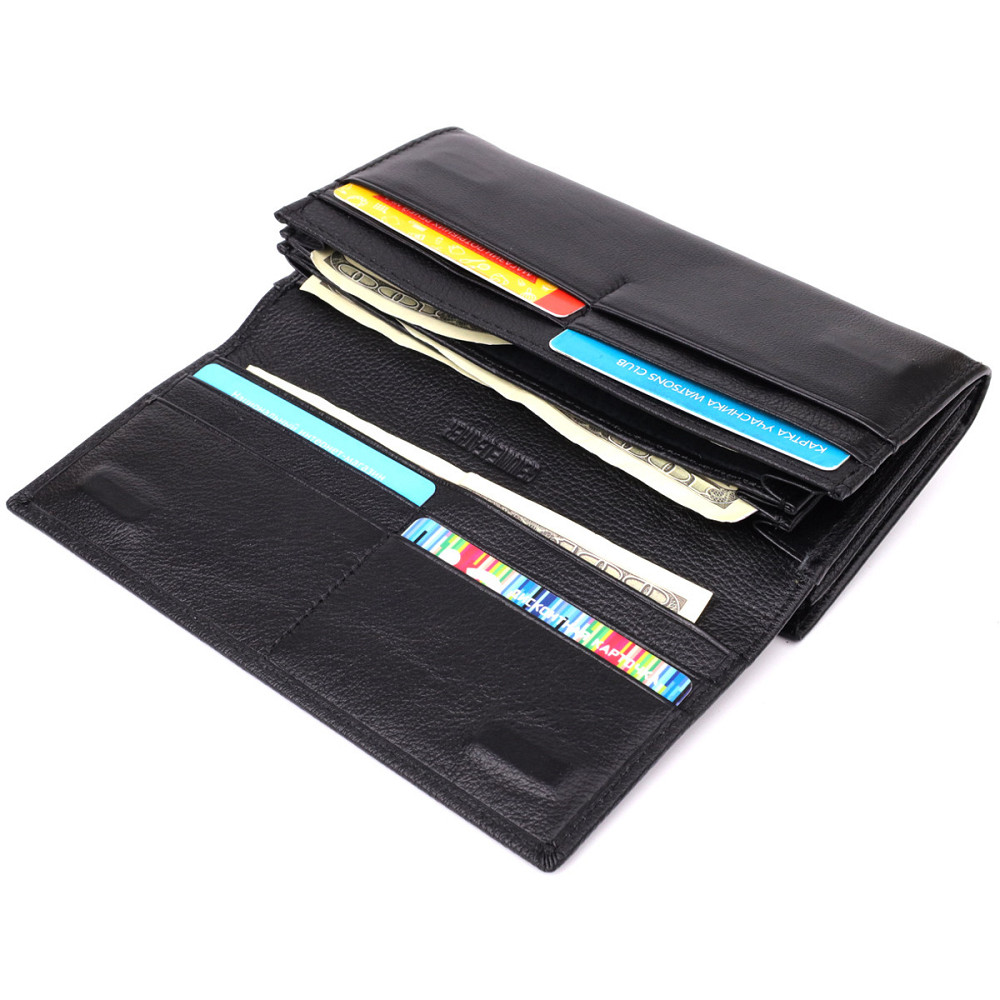 Функціональний жіночий гаманець на магнітах із натуральної шкіри ST Leather 23112 Чорний Київ - фото 7