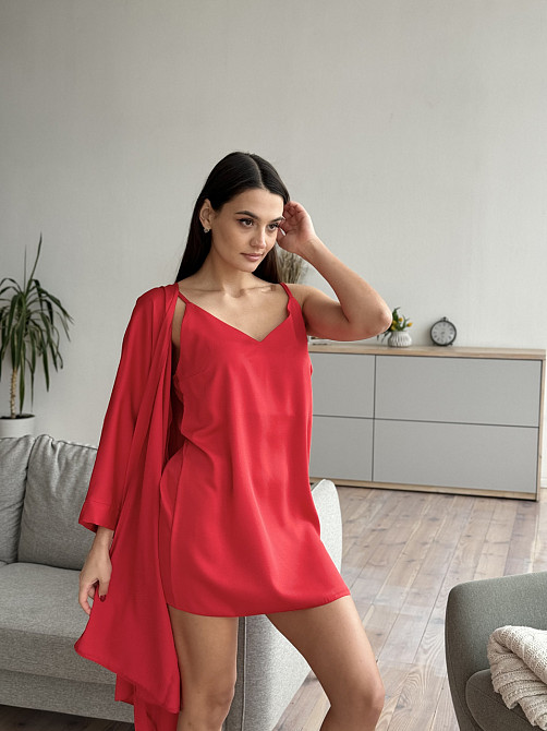 Шелковая ночная рубашка Красный M/L Харьков - изображение 3