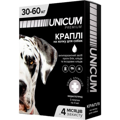 Краплі для тварин Unicum Premium від бліх та кліщів на холку для собак масою 30-60 кг/3 шт (4820150203856) Вінниця - фото 1