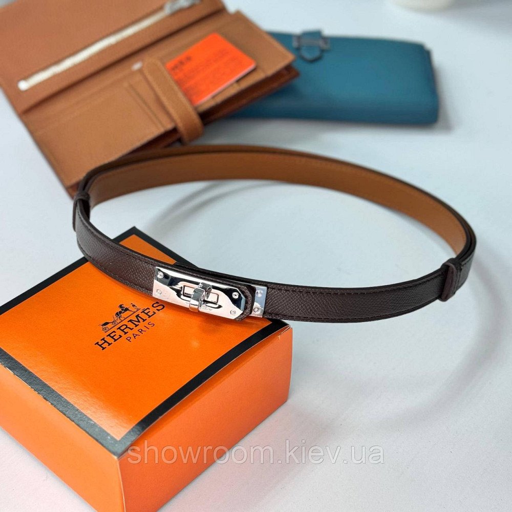 Вузький Шкіряний Ремінь Hermès для жінок кавового кольору (280-2) Київ - фото 7