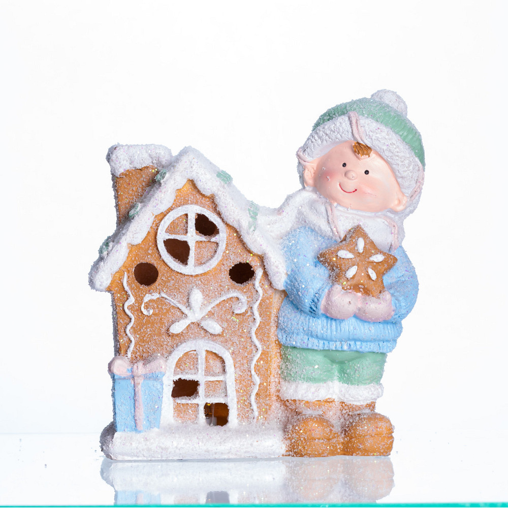 Yiwu Новорічна декоративна фігурка з підсвіткою 15×8×16 см Новорічний декор Дитина з будиночком Коломия - фото 1