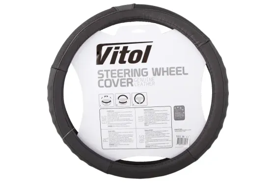 Оплетка на кермо шкіра L без запаху Vitol Lux B-401-BK-L чорний Вінниця