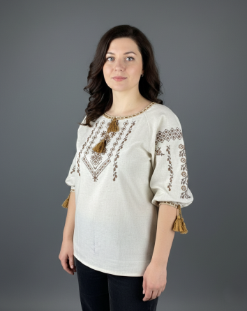 Льняная женская вышитая блуза во всех размерах с геометрическим орнаментом Киев