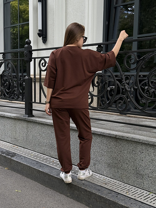 Жіночий костюм двонитка футболка та штани прогулянковий Коричневий XL-XXL Харків - фото 18