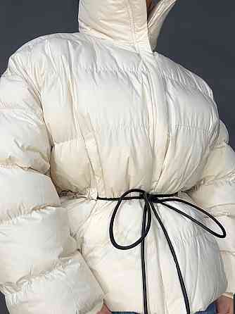 Куртка женская Fashion 3097 пуффер оверсайз со шнурком на талии молочная, молочний, M Киев