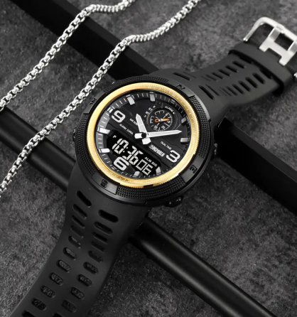 Чоловічий спортивний годинник Skmei 1655 (Чорний із золотом) Київ