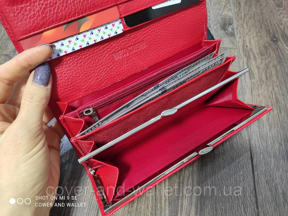 Жіночий шкіряний гаманець на магнітах червоного кольору Marco Coverna MC 1411 Київ - фото 6