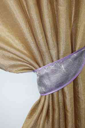 Кухонные шторы VR-Textil № 073к с ламбрекеном и подхватами золотистый с сиреневым 275х170 см (52-0052) Киев