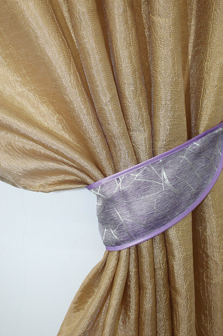 Кухонные шторы VR-Textil № 073к с ламбрекеном и подхватами золотистый с сиреневым 275х170 см (52-0052) Киев - изображение 3