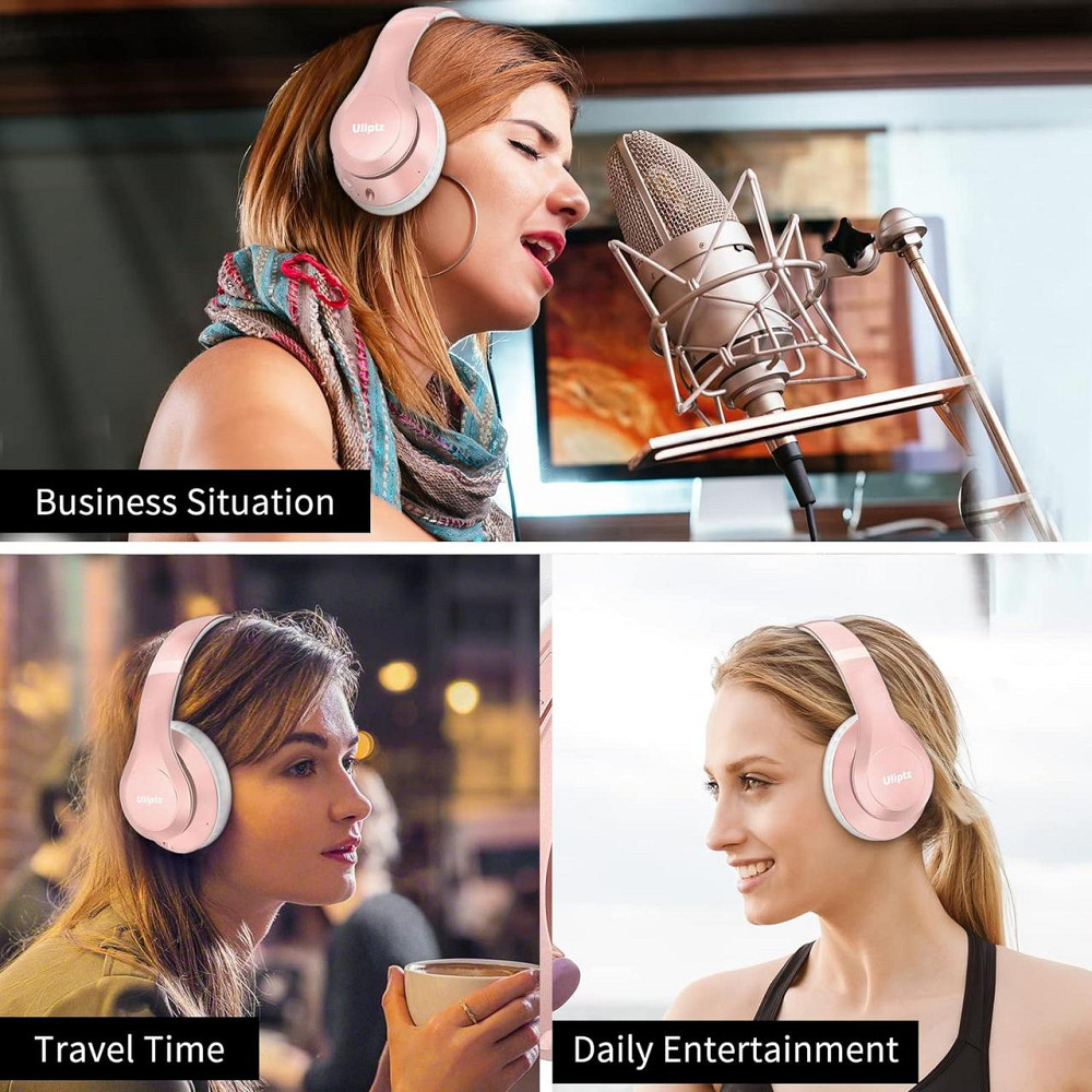 Бездротові Bluetooth-навушники Uliptz WH203A, HiFi стерео, 65 годин роботи, 6 режимів еквалайзера, складні, Рожеве золото Київ - фото 7