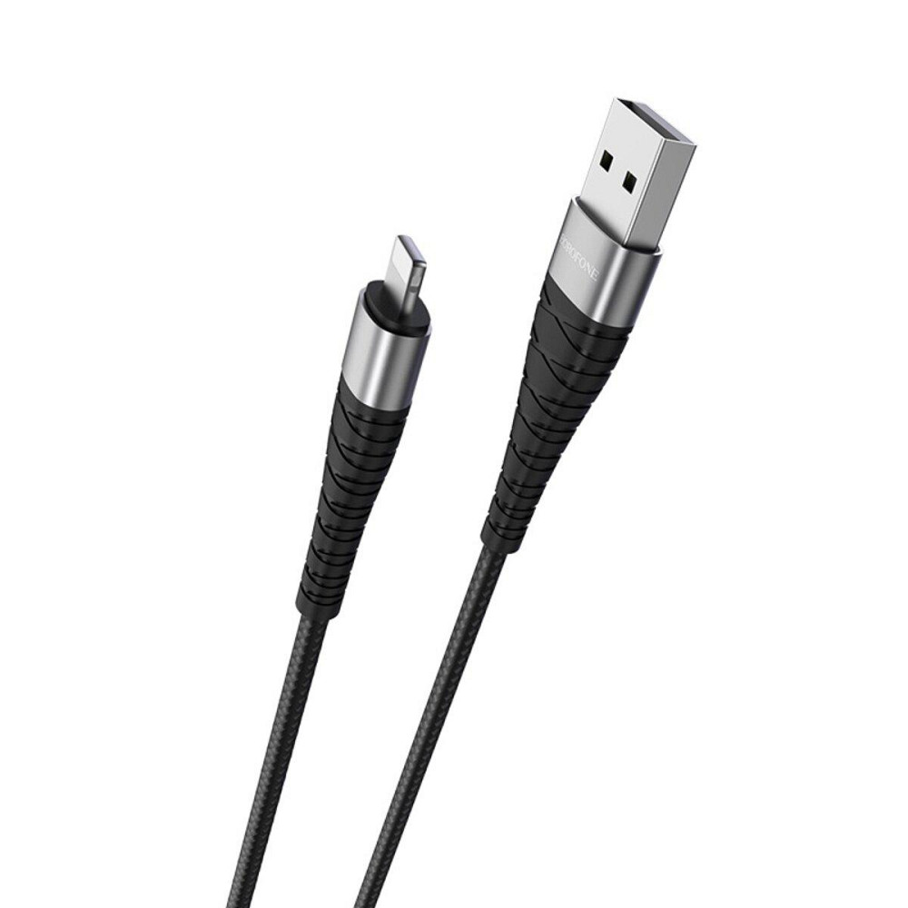 Кабель BOROFONE BX32 USB - Lightning 2.4A, 1m, нейлон, aluminum+TPE конектори, колір чорний BX32LB Одеса - фото 2