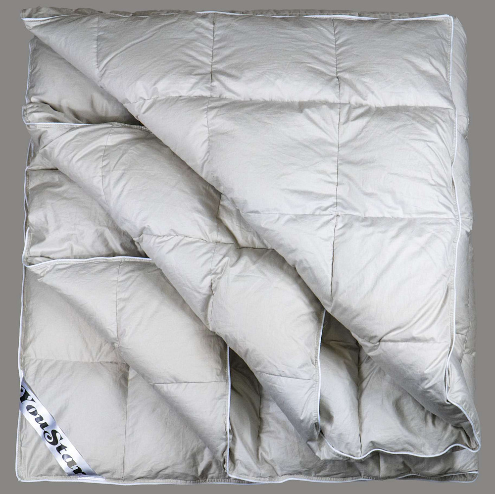 Ексклюзивна пухова Касетна Полуторна ковдра преміум якості YouStar 100% гусячий пух, Сатин, розмір 145х205 см (Бежевий) Суми - фото 9