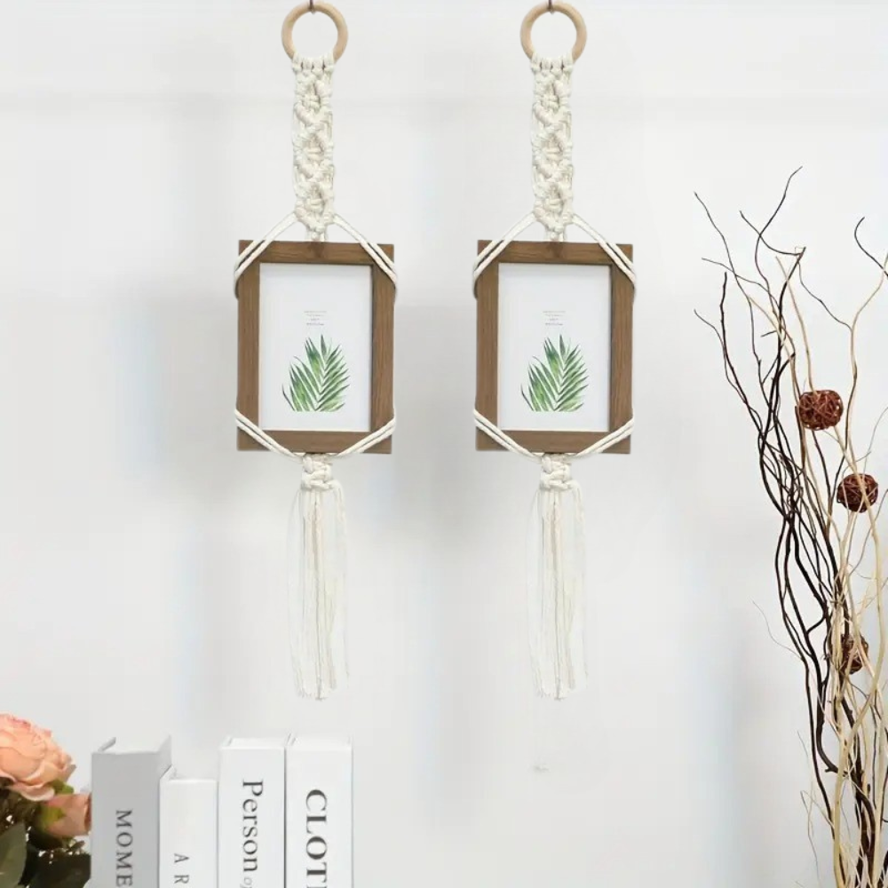 Набор макраме для ручного вязания 2 шт настеных подвязок с рамками для фото и картин размер 11х15 см,белый Каменец-Подольский - изображение 4