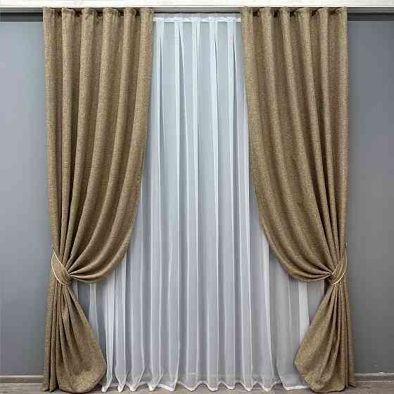 Комплект готовых штор VR-Textil Лен Мешковина № 1768ш Миндальный 150х275см 2 шт (33-0779) Киев