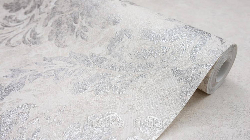 Шпалери метрові вінілові на флізеліні Sintra Classic класика вензель структурні сріблясті на бежевому 406625 Київ - фото 2