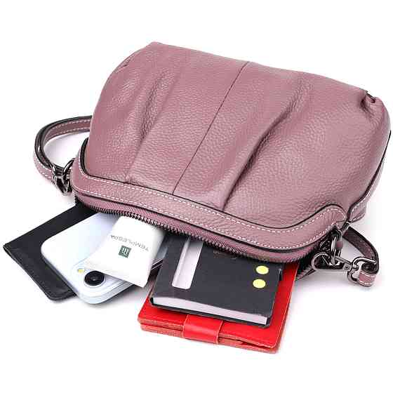 Женская кожаная сумка с эффектной драпировкой Пурпурный (Vintage) Киев