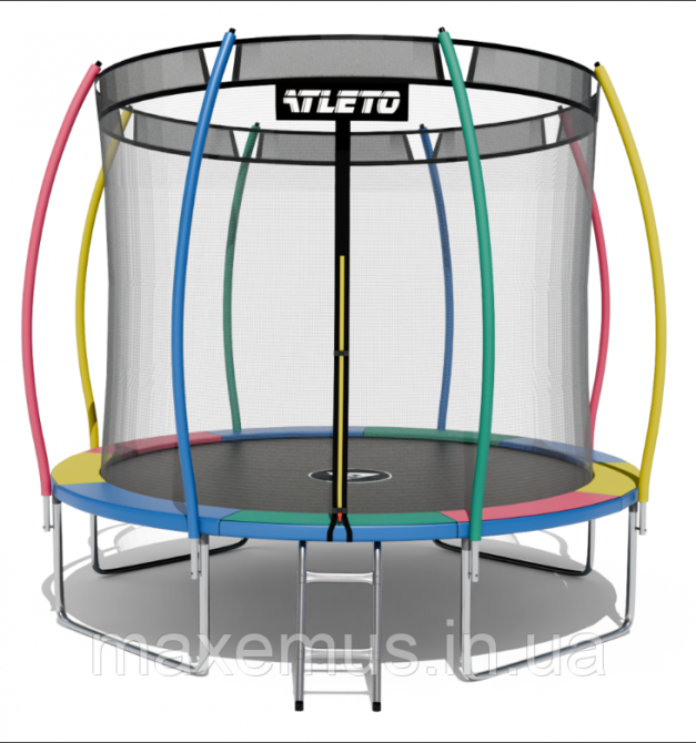 Батут Atleto 374 см Multikolor с внутренней защитной сеткой и лестницей (до 150 кг) + Подарки Мостиска - изображение 10