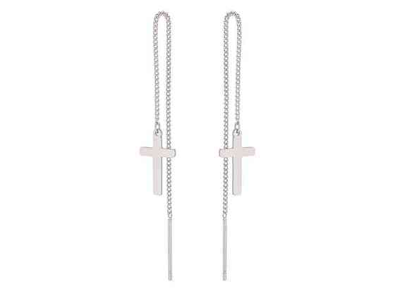 Сережки протяжки TTM Stainless Steel Родій Хрестики з ланцюжками 9,9см (334451) ТМ XUPING Київ