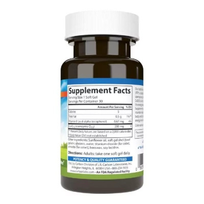 Антиоксидант Carlson Коэнзим Q10, 200 мг, CoQ10, 30 гелевых капсул (CL08250) Винница - изображение 2