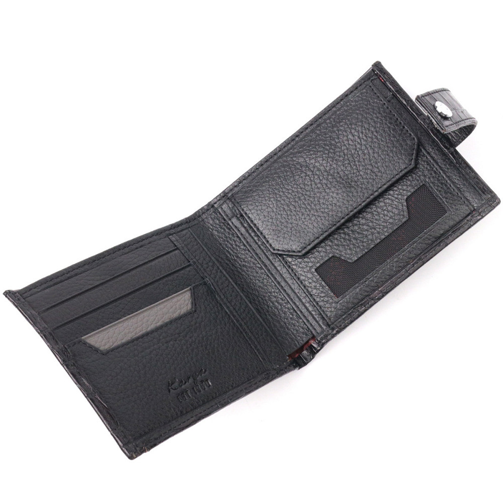 Стильный мужской кошелек из фактурной кожи под рептилию Черный (KARYA) Киев - изображение 2