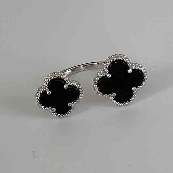 Van Cleef кольцо посеребрение / двойное кольцо клевер черное покрытие серебро 925 Одесса