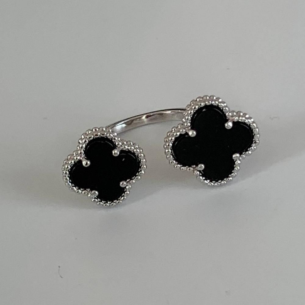 Van Cleef кольцо посеребрение / двойное кольцо клевер черное покрытие серебро 925 Одесса - изображение 6