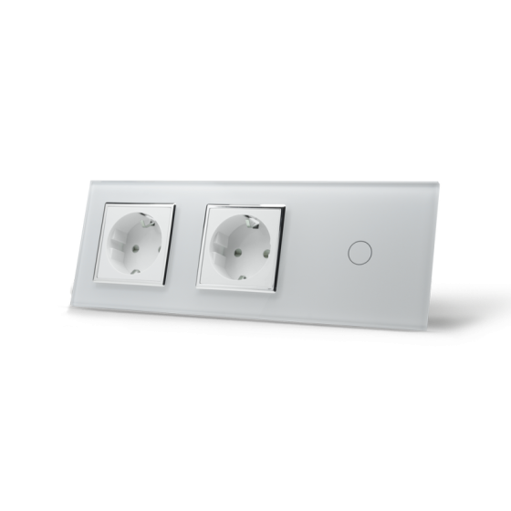 LIVOLO Сенсорний вимикач 1 сенсор 2 розетки Livolo білий хром скло (VL-C701/C7C2EU-11C) Коломия